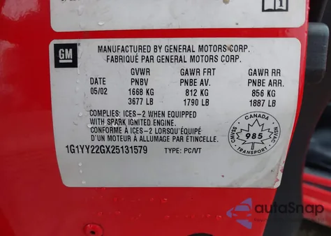 2002 Chevrolet Corvette from USA, damaged, VIN 1G1YY22GX25131579